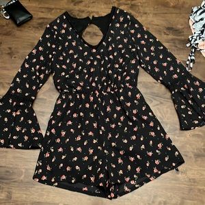 Black flowered romper